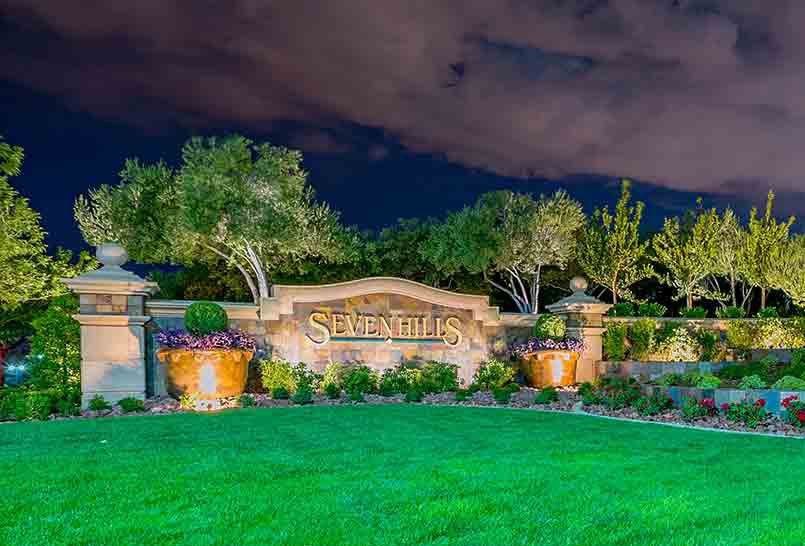 Seven Hills community entrance at dusk, Henderson
